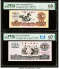 China People's Bank of China 5; 10 Yuan 1960; 1965 Pick 876a; 879b* Two examples PMG Superb Gem Unc 68 EPQ; Superb Gem Unc 67 EPQ. One example is a re...