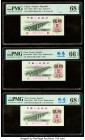 China People's Bank of China 2 Jiao 1962 Pick 878a; 878b*; 878c* Three Examples PMG Superb Gem Unc 68 EPQ (2); Gem Uncirculated 66 EPQ. Two examples a...