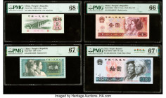 China People's Bank of China 2 (2) Jiao; 1; 10 Yuan 1962; 1980 (3) Pick 878c; 882*; 884a*; 887bf Four Examples PMG Superb Gem Unc 67 EPQ (2); Superb G...