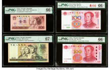 China People's Bank of China 1; 50; 100 (2) Yuan 1990 (2); 1999; 2015 Pick 884e*; 888b; 901; 909 Four Examples PMG Gem Uncirculated 66 EPQ (3); Superb...