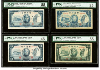 China Bank of Taiwan 1000 (3); 10,000 Yuan 1948 Pick 1942 (2); 1943: 1944 Four Examples PMG About Uncirculated 55; Choice Extremely Fine 45; Choice Ve...
