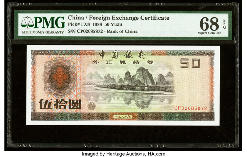 China Bank of China, Foreign Exchange Certificate 50 Yuan 1988 Pick FX8 PMG Supe...