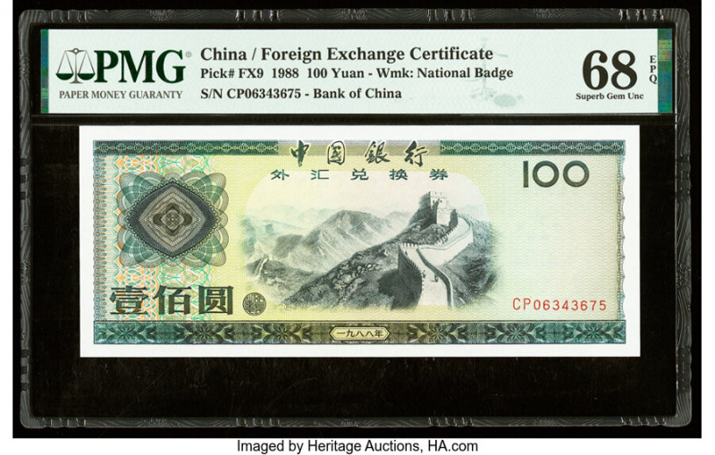 China Bank of China, Foreign Exchange Certificate 100 Yuan 1988 Pick FX9 PMG Sup...