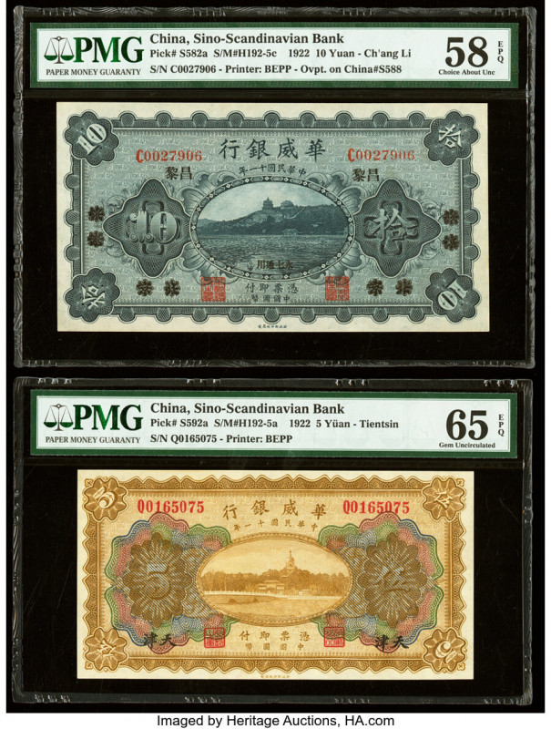 China Sino-Scandinavian Bank, Ch'ang Li; Tientsin 10; 5 Yuan 1.2.1922 Pick S582a...