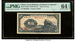 China Bank of Local Railway of Shansi & Suiyuan 50 Cents 1936 Pick S1299 S/M#C180-22 PMG Choice Uncirculated 64 EPQ. 

HID09801242017

© 2022 Heritage...
