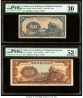 China Bank of Local Railway of Shansi & Suiyuan 50 Cents; 5 Yuan 1936 Pick S1299; S1301a Two Examples PMG Very Fine 30; About Uncirculated 53 EPQ. 

H...