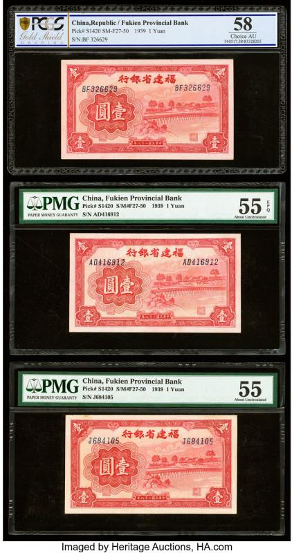China Fukien Provincial Bank 1 Yuan 1939 Pick S1420 Five Examples PCGS Gold Shie...
