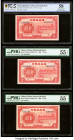 China Fukien Provincial Bank 1 Yuan 1939 Pick S1420 Five Examples PCGS Gold Shield Choice AU 58; PMG About Uncirculated 55 EPQ; About Uncirculated 55;...