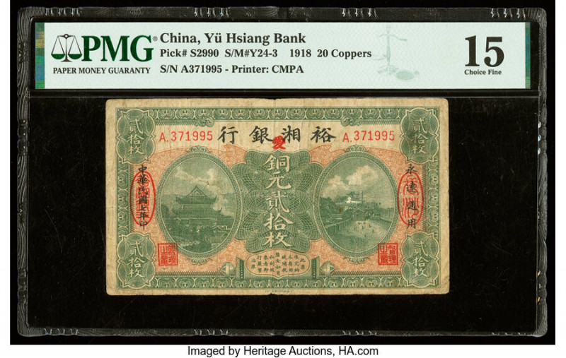 China Yu Hsiang Bank, Changsha 20 Coppers 6.1918 Pick S2990 S/M#Y24-3 PMG Choice...