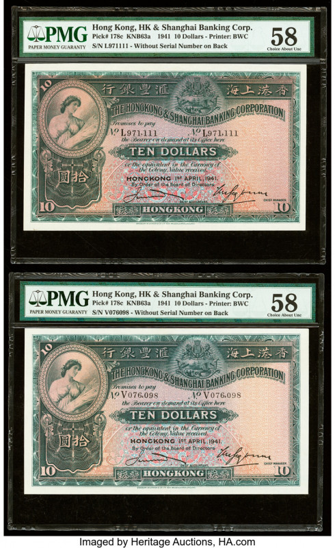 Hong Kong Hongkong & Shanghai Banking Corp. 10 Dollars 1.4.1941 Pick 178c Two Ex...