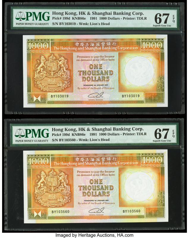 Hong Kong Hongkong & Shanghai Banking Corp. 1000 Dollars 1.1.1991 Pick 199d KNB8...