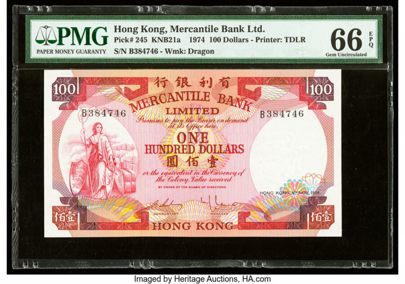 Hong Kong Mercantile Bank Ltd. 100 Dollars 4.11.1974 Pick 245 KNB21a PMG Gem Unc...