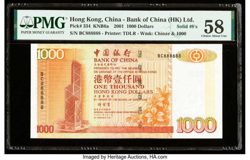 Solid Serial Number 888888 Hong Kong Bank of China (HK) Ltd. 1000 Dollars 1.1.20...