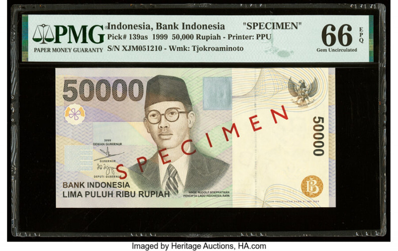 Indonesia Bank Indonesia 50,000 Rupiah 1999 Pick 139as Specimen PMG Gem Uncircul...