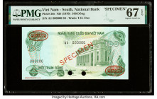 South Vietnam National Bank of Viet Nam 100 Dong ND (1970) Pick 26s Specimen PMG Superb Gem Unc 67 EPQ. Red Specimen & TDLR overprints and two POCs ar...