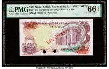 South Vietnam National Bank of Viet Nam 200 Dong ND (1970) Pick 27s Specimen PMG Gem Uncirculated 66 EPQ. Red Specimen & TDLR overprints and two POCs ...