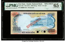 South Vietnam National Bank of Viet Nam 1000 Dong ND (1971) Pick 29s Specimen PMG Gem Uncirculated 65 EPQ. Red Specimen & TDLR overprints and two POCs...