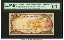 South Vietnam National Bank of Viet Nam 5000 Dong ND (1975) Pick 35s Specimen PMG Choice Uncirculated 64. Red Giay Mau overprints are present on this ...