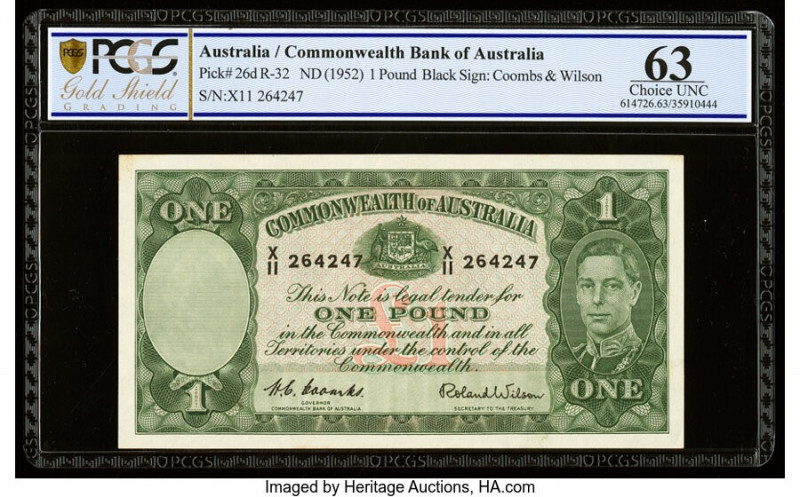 Australia Commonwealth Bank of Australia 1 Pound ND (1952) Pick 26d R32 PCGS Gol...
