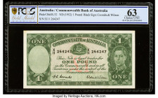 Australia Commonwealth Bank of Australia 1 Pound ND (1952) Pick 26d R32 PCGS Gold Shield Choice UNC 63. 

HID09801242017

© 2022 Heritage Auctions | A...