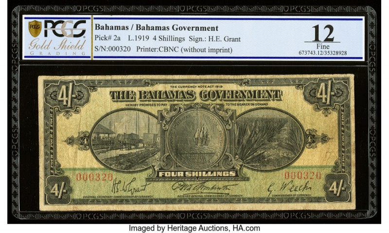 Bahamas Bahamas Government 4 Shillings 1919 Pick 2a PCGS Gold Shield Fine 12. 

...