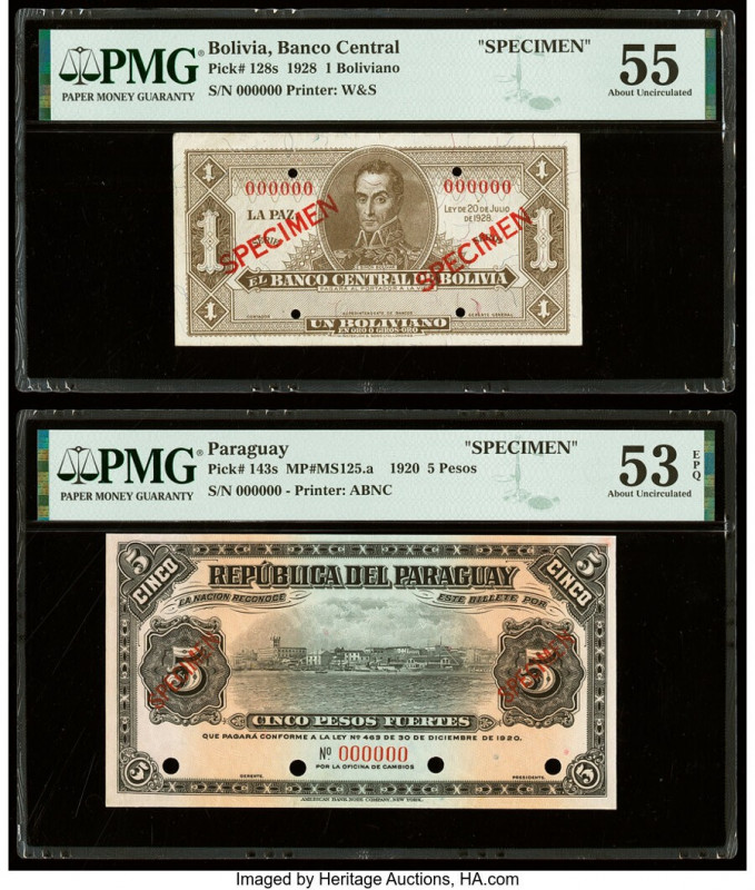 Bolivia Banco Central 1 Boliviano 20.7.1928 Pick 128s Specimen PMG About Uncircu...