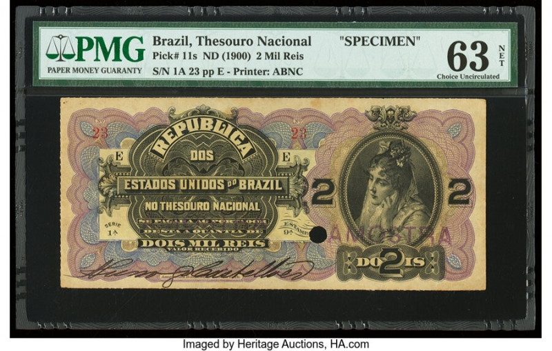 Brazil Thesouro Nacional 2 Mil Reis ND (1900) Pick 11s Specimen PMG Choice Uncir...