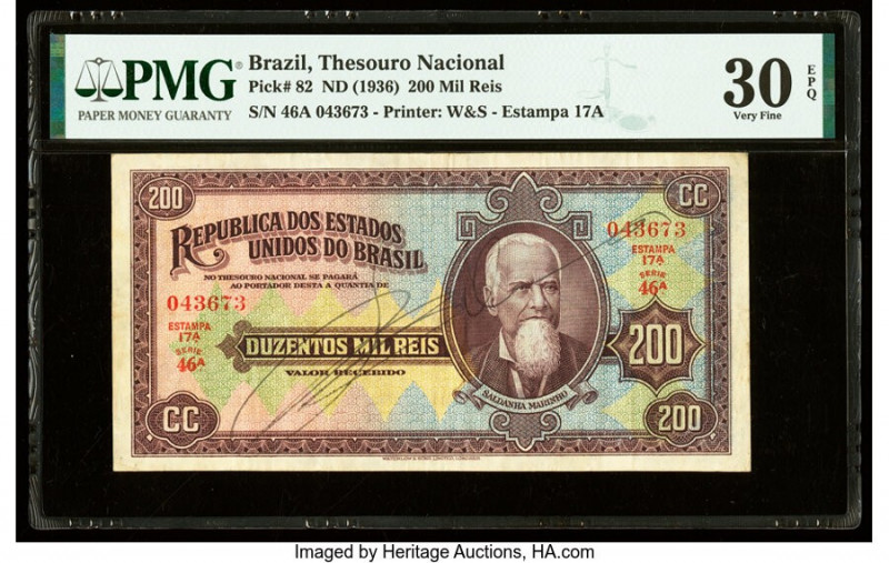 Brazil Thesouro Nacional 200 Mil Reis ND (1936) Pick 82 PMG Very Fine 30 EPQ. 

...