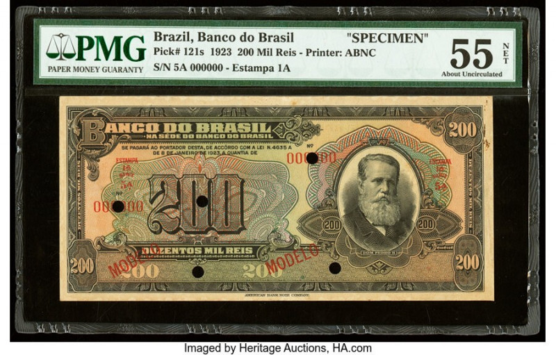 Brazil Banco do Brasil 200 Mil Reis 8.1.1923 Pick 121s Specimen PMG About Uncirc...