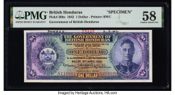 British Honduras Government of British Honduras 1 Dollar 15.4.1942 Pick 20bs Specimen PMG Choice About Unc 58. A roulette Specimen punch is present.

...