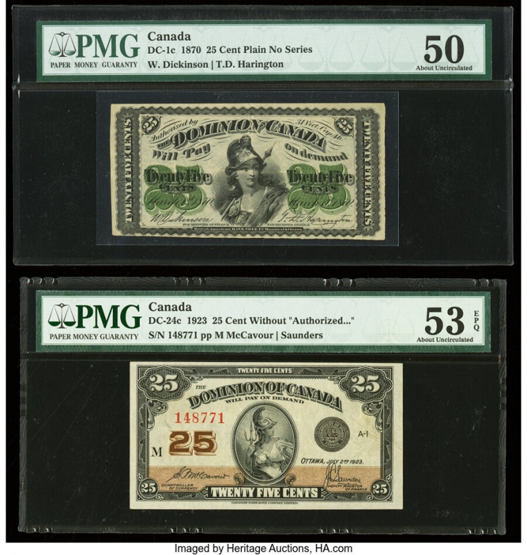 Canada Dominion of Canada 25 Cents 1.3.1870; 2.7.1923 DC-1c; DC-24c Two Examples...