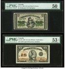 Canada Dominion of Canada 25 Cents 1.3.1870; 2.7.1923 DC-1c; DC-24c Two Examples PMG About Uncirculated 50; About Uncirculated 53 EPQ. 

HID0980124201...