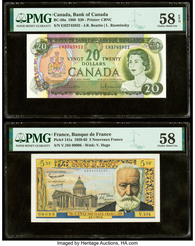 Canada Bank of Canada $20 1969 BC-50a PMG Choice About Unc 58 EPQ; France Banque...