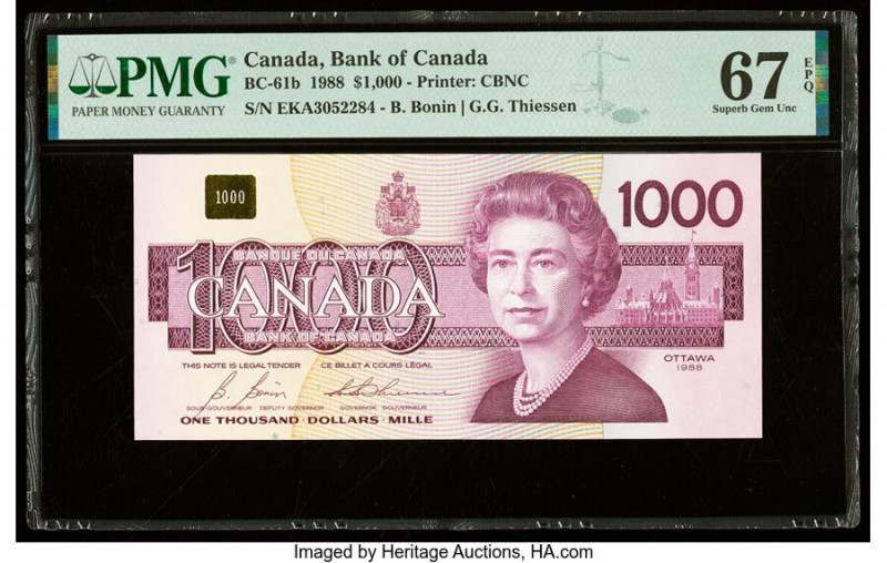 Canada Bank of Canada $1000 1988 BC-61b PMG Superb Gem Unc 67 EPQ. 

HID09801242...