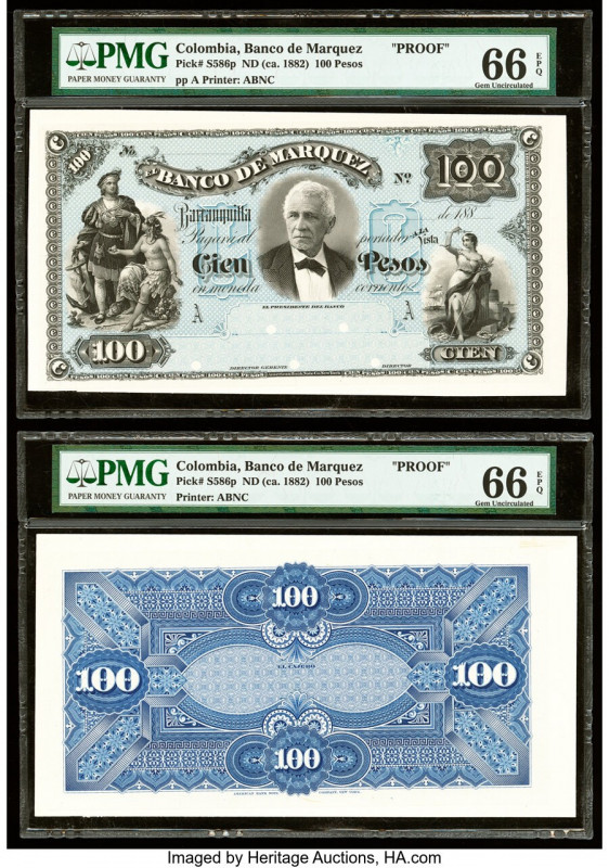 Colombia Banco de Marquez 100 Pesos ND (ca. 1880s) Pick S586p Front and Back Pro...