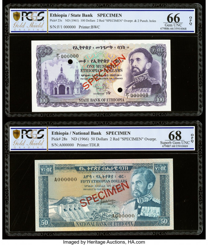 Ethiopia State Bank of Ethiopia 100; 50 Dollars ND (1961); ND (1966) Pick 23s; 2...