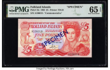 Falkland Islands Government of the Falkland Islands 5 Pounds 14.6.1983 Pick 12s Specimen PMG Gem Uncirculated 65 EPQ. Specimen overprints are present ...