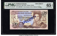 Falkland Islands Government of the Falkland Islands 20 Pounds 1.10.1984 Pick 15s Specimen PMG Gem Uncirculated 65 EPQ. Specimen overprints are present...