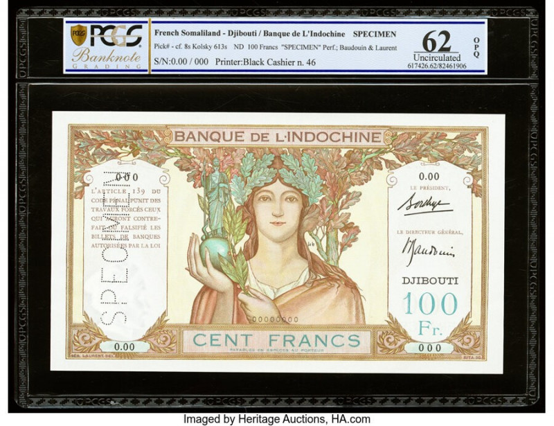French Somaliland Banque de l'Indochine, Djibouti 100 Francs ND (1928-38) Pick 8...