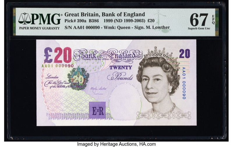 Low Serial 000090 Great Britain Bank of England 20 Pounds 1999 (ND 1999-2003) Pi...