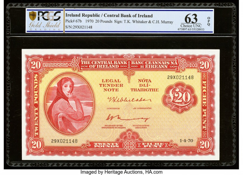 Ireland - Republic Central Bank of Ireland 20 Pounds 1.4.1970 Pick 67b PCGS Gold...
