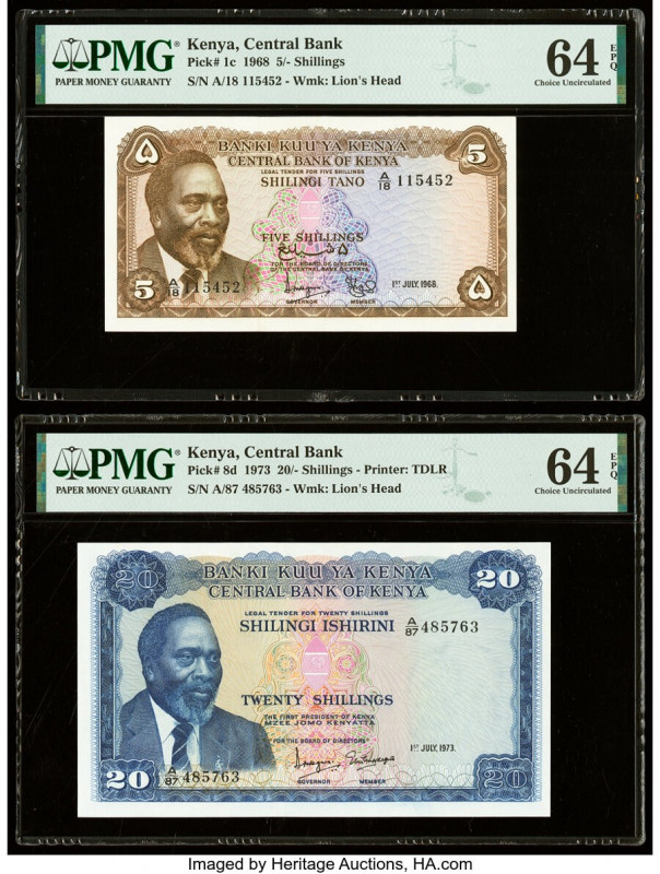 Kenya Central Bank of Kenya 5; 20 Shillings 1.7.1968; 1.7.1973 Pick 1c; 8d Two E...