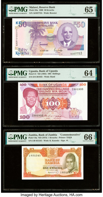 Malawi, Uganda & Zambia Group Lot of 3 Graded Examples PMG Gem Uncirculated 66 E...