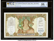 New Caledonia Banque de l'Indochine, Noumea 100 Francs ND (1953) Pick 42cs Specimen PCGS Banknote Gem UNC 66 OPQ. A roulette Specimen punch is present...