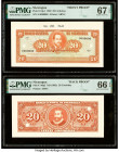 Nicaragua Banco Central 20 Cordobas 26.4.1962 Pick 110p1; 110p2 Front and Back Proofs PMG Superb Gem Unc 67 EPQ; Gem Uncirculated 66 EPQ. POCs are pre...