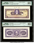 Nicaragua Banco Central 50 Cordobas 26.4.1962 Pick 111p1; 111p2 Front and Back Proofs PMG Choice Uncirculated 64; Gem Uncirculated 65 EPQ. POCs are pr...
