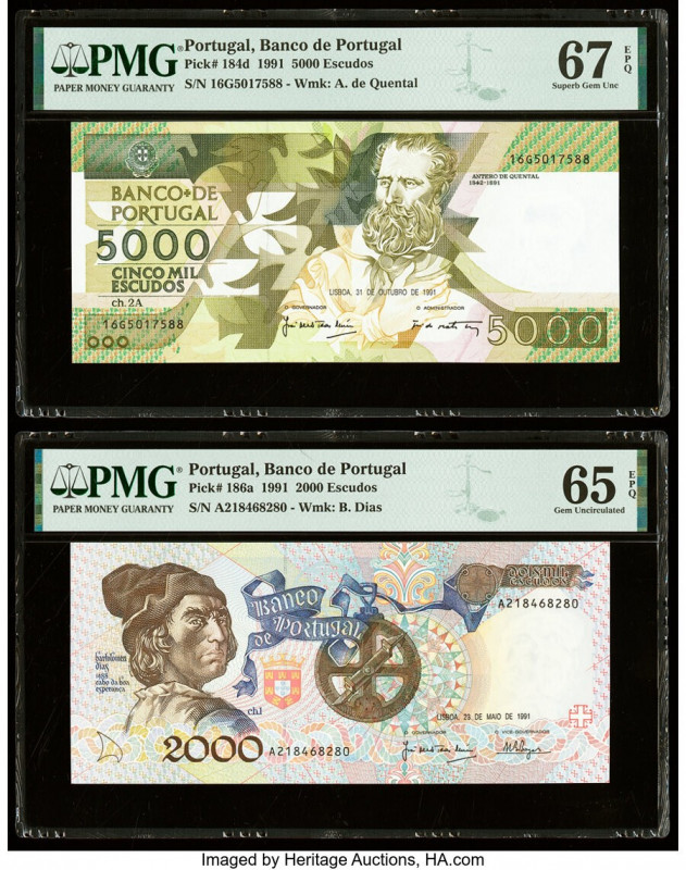 Portugal Banco de Portugal 5000; 2000 Escudos 31.10.1991; 23.5.1991 Pick 184d; 1...