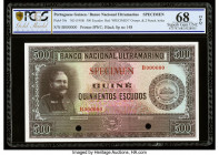 Portuguese Guinea Banco Nacional Ultramarino, Guine 500 Escudos 1958 Pick 39s Specimen PCGS Gold Shield Superb Gem UNC 68 OPQ. Red Specimen overprints...