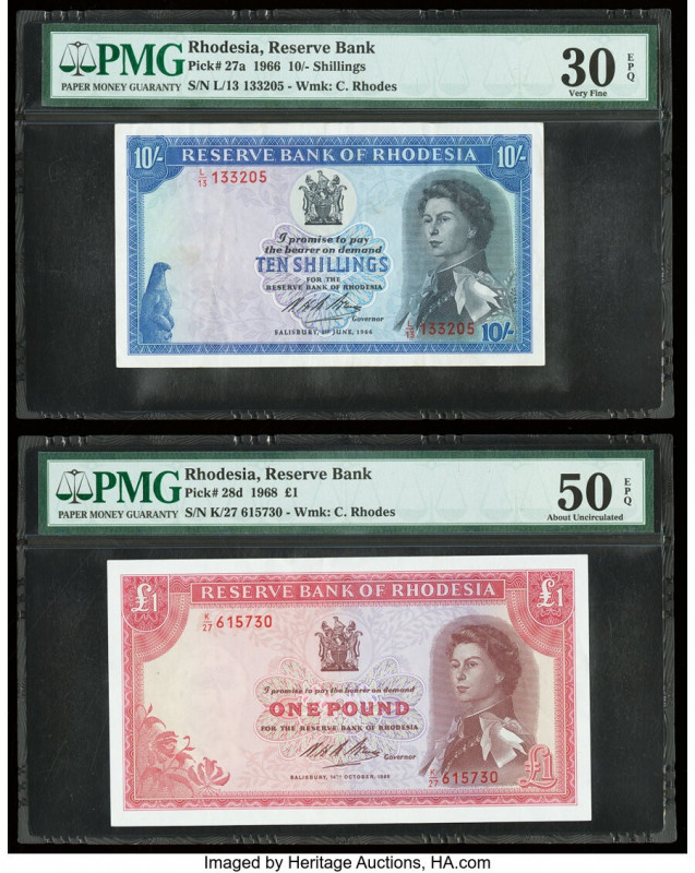 Rhodesia Reserve Bank of Rhodesia 10 Shillings; 1 Pound 1.6.1966; 14.10.1968 Pic...