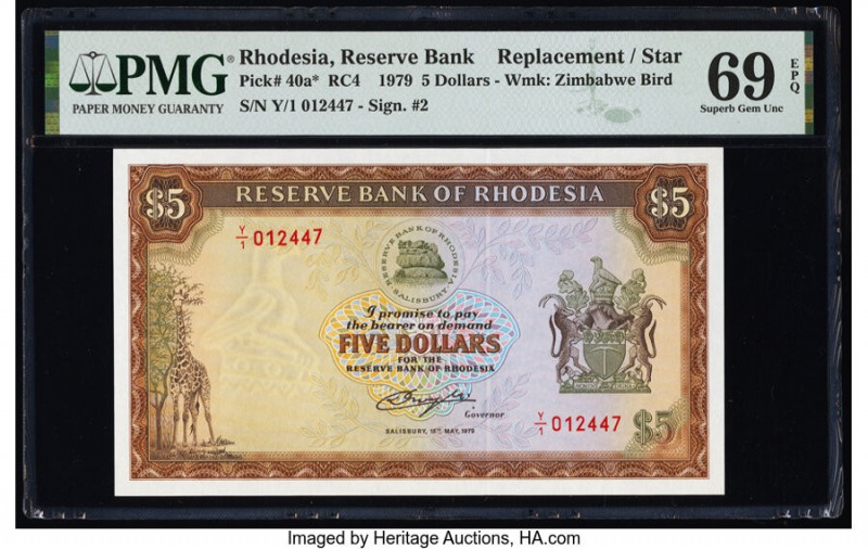 Rhodesia Reserve Bank of Rhodesia 5 Dollars 15.5.1979 Pick 40a* RC4 Replacement ...